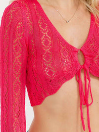 WOMEN'S LONG SLEEVE FRONT TIE KNIT CROP TOP