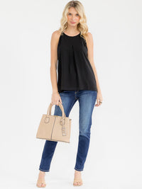 WOMEN'S SLEEVELESS HALTER NECK OPEN BACK PLEATED TANK TOP