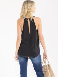 WOMEN'S SLEEVELESS HALTER NECK OPEN BACK PLEATED TANK TOP