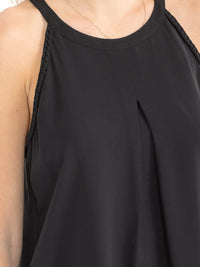 WOMEN'S SLEEVELESS HALTER NECK OPEN BACK PLEATED TANK TOP