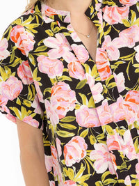 WOMEN'S SHORT SLEEVE V-NECK FLORAL PRINT BLOUSE