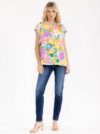 WOMEN'S SHORT SLEEVE V-NECK FRUIT PRINT BLOUSE
