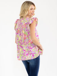 WOMEN'S RUFFLE SLEEVE V-NECK FLORAL PRINT BLOUSE