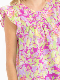 WOMEN'S RUFFLE SLEEVE V-NECK FLORAL PRINT BLOUSE