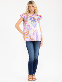 WOMEN'S RUFFLE SLEEVE MULTI PRINT BLOUSE