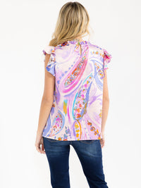 WOMEN'S RUFFLE SLEEVE MULTI PRINT BLOUSE