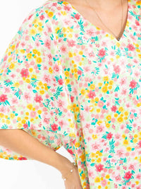 WOMEN'S SHORT SLEEVE V-NECK FLORAL PRINT BLOUSE
