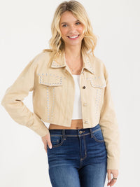 WOMEN'S LONG SLEEVE BUTTON CLOSURE STUDS DENIM JACKET