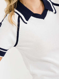 WOMEN'S SHORT SLEEVE V-NECK COLORBLOCK RIBBED BLOUSE