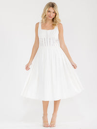 WOMEN'S SLEEVELESS SQUARE NECK BUTTON CLOSURE LACE MIDI DRESS