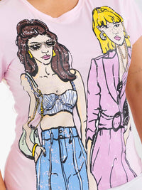 PLUS SIZE SHORT SLEEVE RHINESTONES GRAPHIC TOP