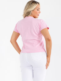 PLUS SIZE SHORT SLEEVE FLOWER STONES DETAILED TOP