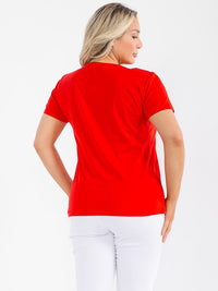 PLUS SIZE SHORT SLEEVE GRAPHIC STUDS BOW TOP