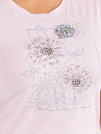 PLUS SIZE SHORT SLEEVE FLOWER RHINESTONE TOP