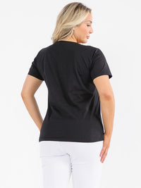 PLUS SIZE SHORT SLEEVE GRAPHIC STUDS BOW TOP