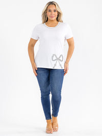 PLUS SIZE SHORT SLEEVE RHIMESTONES BOW TOP