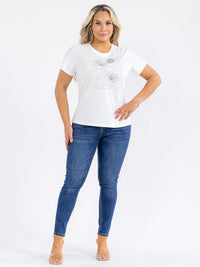 PLUS SIZE SHORT SLEEVE FLOWER RHINESTONE TOP