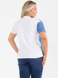PLUS SIZE SHORT SLEEVE COLORBLOCK RHINESTONE STAR TOP