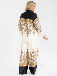 PLUS SIZE LONG SLEEVE BLOUSE & ELASTIC WAIST PANTS MULTI PRINT 2PC. SET