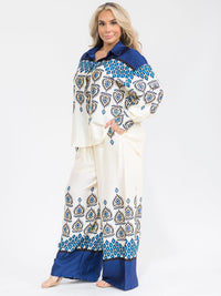 PLUS SIZE LONG SLEEVE BLOUSE & ELASTIC WAIST PANTS MULTI PRINT 2PC. SET