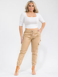 PLUS SIZE ELASTIC WAIST CARGO POCKETS JOGGER PANTS