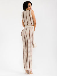 WOMEN'S SLEEVELESS CROP TOP & ELASTIC WAIST PANTS COLORBLOCK KNIT 2PC. SET
