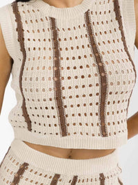 WOMEN'S SLEEVELESS CROP TOP & ELASTIC WAIST PANTS COLORBLOCK KNIT 2PC. SET