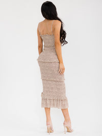 WOMEN'S SLEEVELESS ANIMAL PRINT BODYCON RUFFLE TIERED SMOCK MAXI DRESS