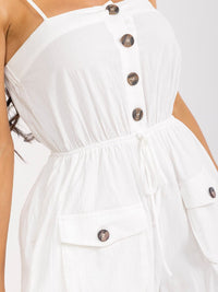WOMEN'S SLEEVELESS BUTTON UP POCKETS ELASTIC WAIST DENIM ROMPER