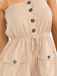 WOMEN'S SLEEVELESS BUTTON UP POCKETS ELASTIC WAIST DENIM ROMPER