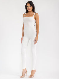 WOMEN'S SLEEVELESS OPEN BACK SKINNY LEG RIBBED JUMPSUIT