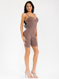 WOMEN'S SLEEVELESS SQUARE NECK ZIP UP RIBBED ROMPER