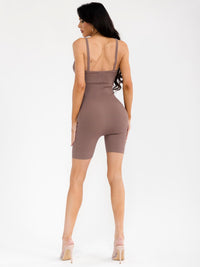 WOMEN'S SLEEVELESS SQUARE NECK ZIP UP RIBBED ROMPER