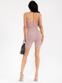 WOMEN'S SLEEVELESS SQUARE NECK ZIP UP RIBBED ROMPER