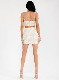 WOMEN'S SLEEVELESS CROP TOP & ELASTIC WAIST SKIRT FLORAL DETAILED 2PC. SET