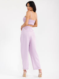 WOMEN'S SLEEVELESS CROP TOP & BUTTON CLOSURE PANTS SOLID 2PC. SET