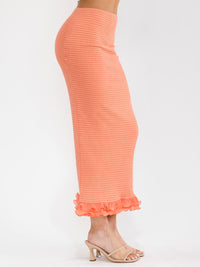 WOMEN'S ELASTIC WAIST WAFFLE RUFFLE BOTTOM HEM MAXI SKIRT