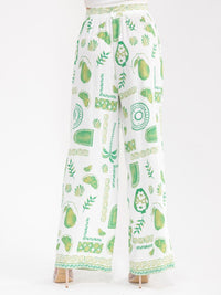 WOMEN'S ELASTIC WAIST SELF TIE POCKETS MULTI PRINT WIDE LEG PANTS