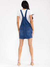 WOMEN'S SLEEVELESS POCKETS DISTRESS STRETCH DENIM SKIRT OVERALL
