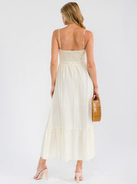 WOMEN'S SLEEVELESS SMOCK RUFFLE HIGH-LOW MAXI DRESS
