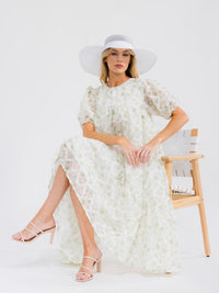 WOMEN'S SHORT SLEEVE HIGH-LOW TIERED TUNIC FLORAL MIDI DRESS