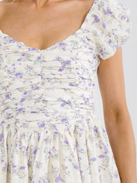 WOMEN'S SHORT PUFF SLEEVE SWISS SMOCK FLORAL MINI DRESS