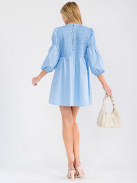 WOMEN'S 3/4 PUFF SLEEVE SMOCK LOOSE FIT MINI DRESS