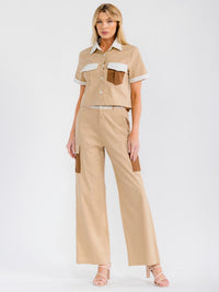 WOMEN'S SHORT SLEEVE TOP & ELASTIC WAIST PANTS COLORBLOCK 2PC. SET