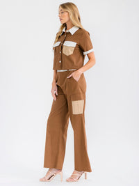 WOMEN'S SHORT SLEEVE TOP & ELASTIC WAIST PANTS COLORBLOCK 2PC. SET