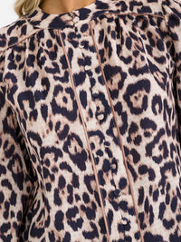 WOMEN'S LONG SLEEVE BUTTON UP ANIMAL PRINT BLOUSE