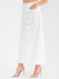 WOMEN'S BUTTON CLOSURE FRONT POCKETS PENCIL DENIM MAXI SKIRT