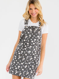 WOMEN'S SLEEVELESS POCKETS FLORAL PRINT DENIM SKIRT OVERALL
