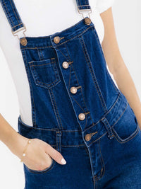 WOMEN'S SLEEVELESS BUTTON UP POCKETS STRETCH DENIM SHORTS OVERALL