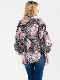 WOMEN'S LONG SLEEVE BUTTON UP FLORAL EYELET BLOUSE